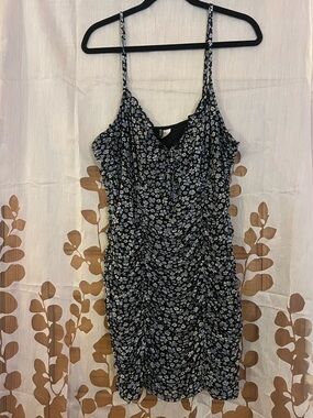 H&M Navy/Black Dress with White and Light Blue Floral Print